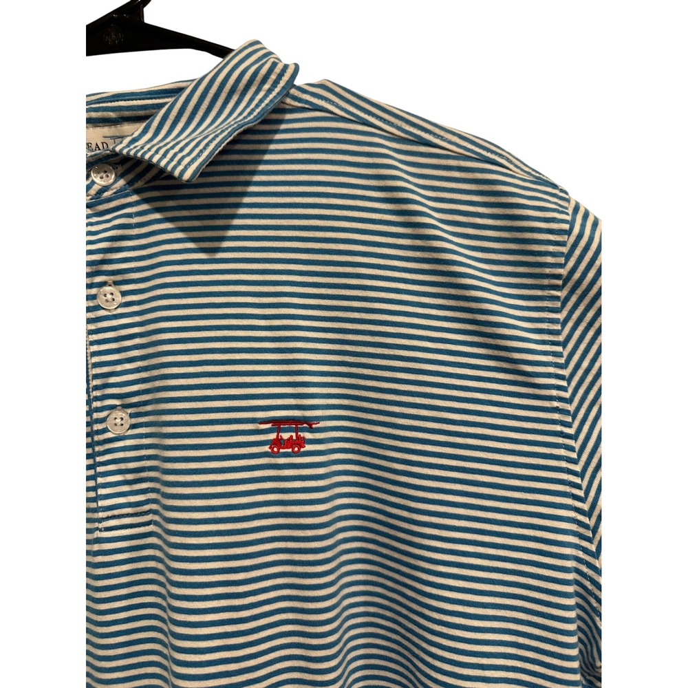 Bald Head Blues Men's Blue White Striped Golf‎ Polo Shirt Size L Pima Cotton